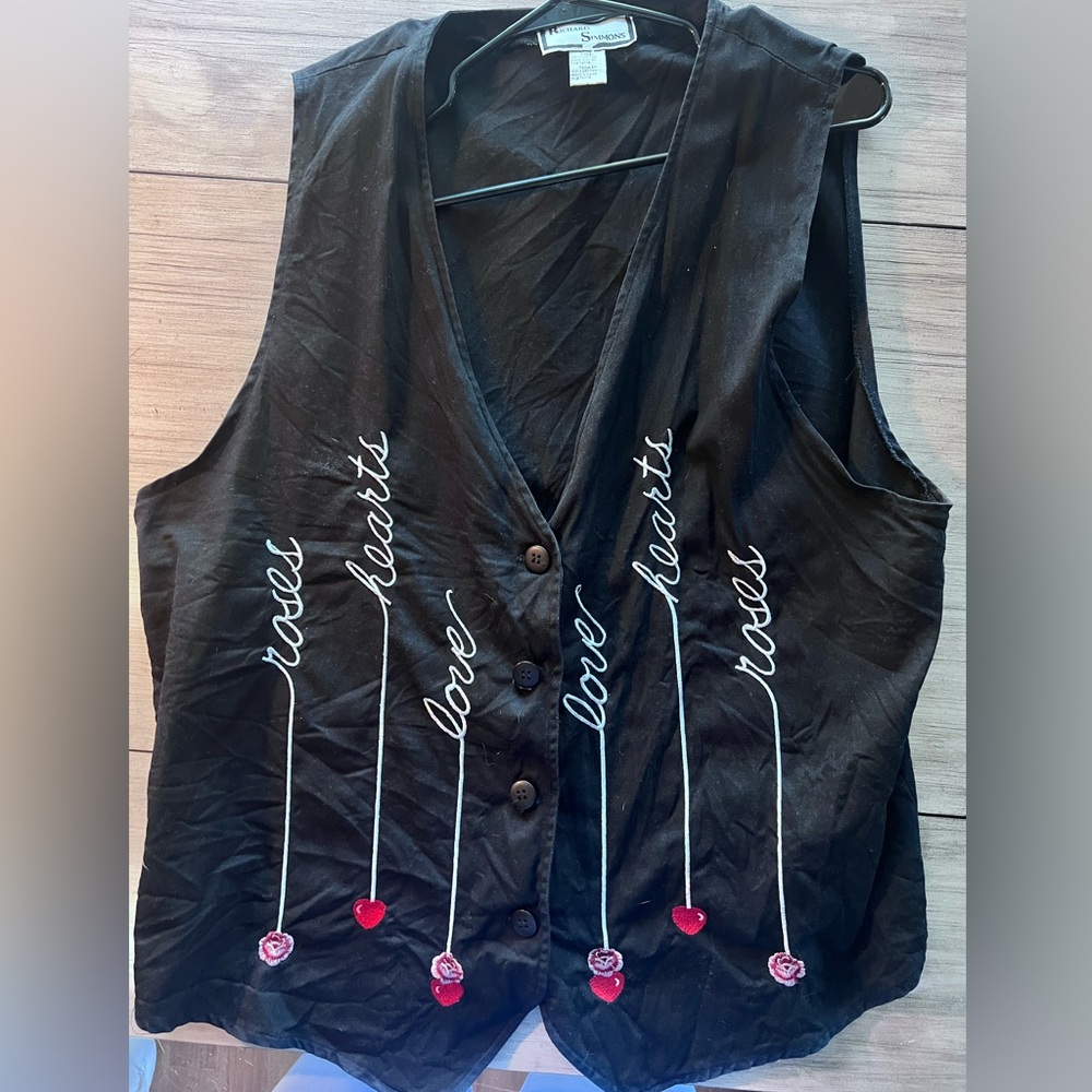 Richard Simmons Rare Black Novelty Cherries Hearts Love Roses Embroidery size 2X